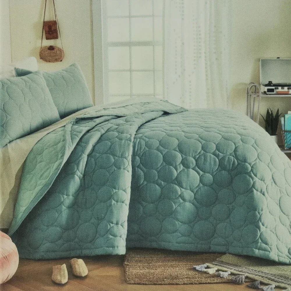 GREEN BUBBLE Wild Sage Jamie Gauze Daisy 100% Cotton 110x96 KING Quilt + 2 Shams